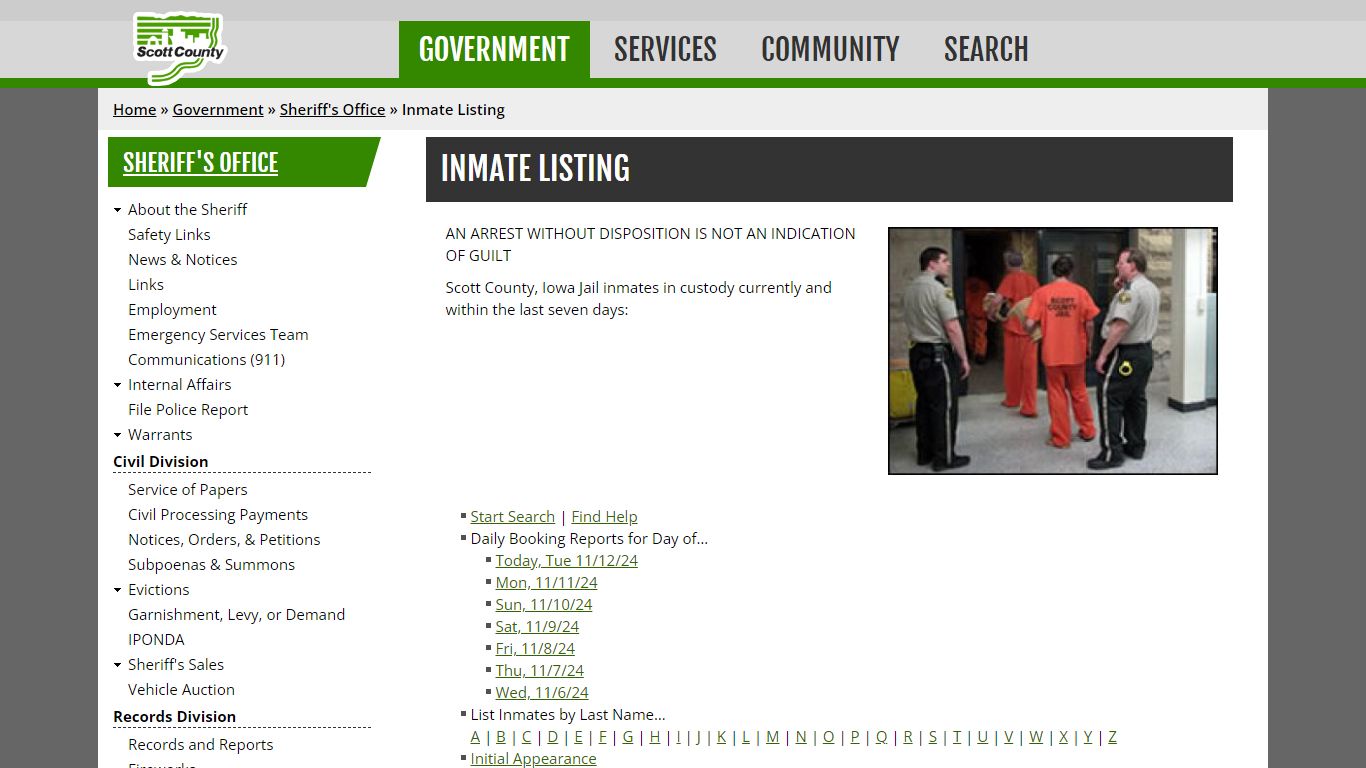 Inmate Listing | Scott County, Iowa